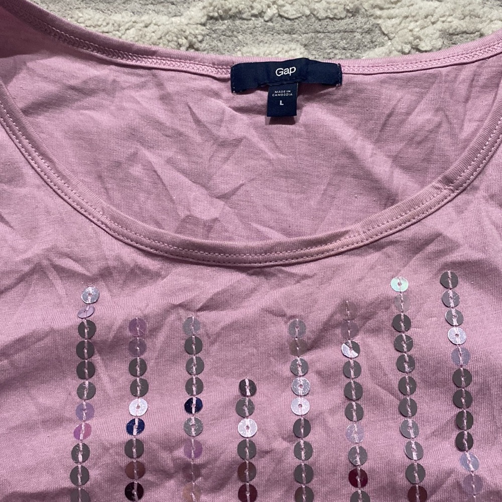 GAP Pastel Lilac Purple Sequin Tank Top size L EUC - Picture 3 of 5